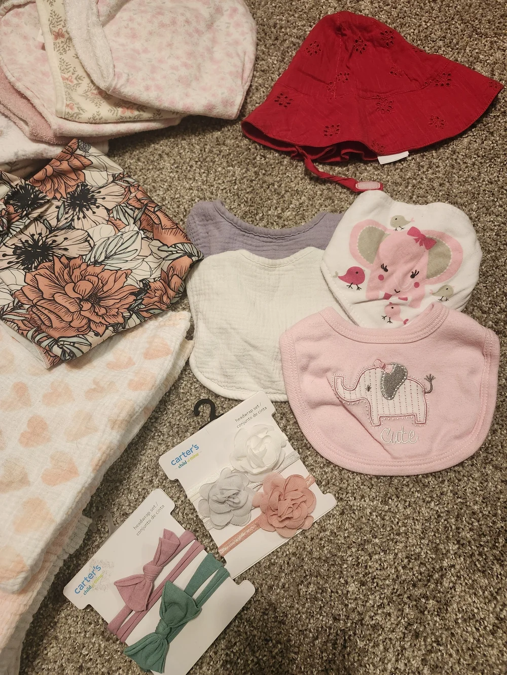 Carter's Pink Elephant Bib and Baby Accessories Set
